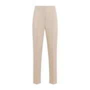 Max Mara Beige Bomull Twill Straight Leg Byxor Beige, Dam