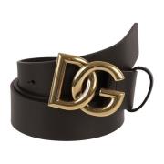 Dolce & Gabbana Svart Guld Logo Läderbälte Black, Herr