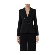 Elisabetta Franchi Svart Tyg Blazer Gi072 Knappar Stängning Black, Dam