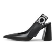 Cesare Gaspari Elegant Block Heel Slingback Pumps Black, Dam