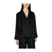 TotêMe Monogram Silk PJ Top Black, Dam