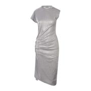 Paco Rabanne Silver Lurex Draperad Midi Klänning Gray, Dam