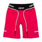 Off White Rosa Elastiska Shorts med Logotyp Red, Dam