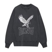 Anine Bing Svart Tvättad Sweatshirt med Snygg Print Black, Dam