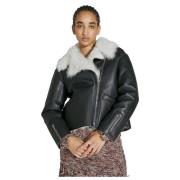 Durazzi Milano Shearling-Krage Läder Bikerjacka Black, Dam