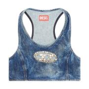 Diesel Cropped denim top with crystal plaque Blue, Dam