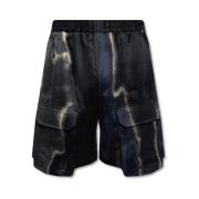 Fendi Linned Shorts Bomull Elastisk Midja Fickor Black, Herr