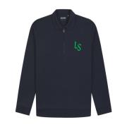 Lyle & Scott Logo Quarter Zip Sweatshirt Blue, Herr