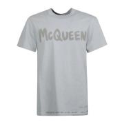 Alexander McQueen Grå Bomull T-shirt med Logodetalj Gray, Herr