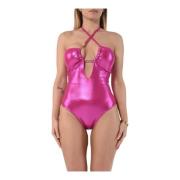 Moschino Blank Lycra Baddräkt med Metalllogo Pink, Dam