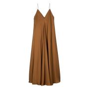 Róhe Elegant Silk Strap Dress with Wider Hem Brown, Dam