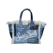 MC2 Saint Barth Denim Vanity Väska med Fransar Blue, Dam