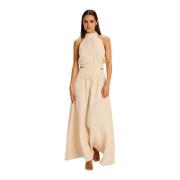 March23 Elegant Bomull Maxi Klänning Beige, Dam