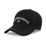 Dolce & Gabbana Svarta Bomull Logo Broderade Hattar Black, Herr