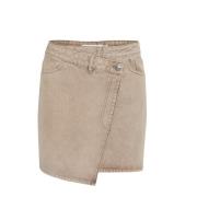 Gestuz Asymmetrisk Denim Kort Kjol Ljusbrun Beige, Dam