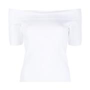 Alexander McQueen Vit Off-Shoulder T-shirt White, Dam