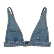 Prada Denim V-ringad Triangel Bralette Blue, Dam