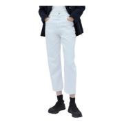 Moncler Mid Rise Cropped Jeans med Baklogo Patch White, Dam