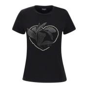 Liu Jo Svart Bomull T-shirt med Strass Black, Dam
