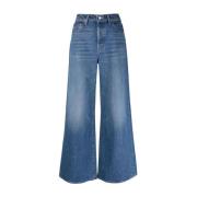 Mother Blå Wide-Leg Jeans med Broderad Logotyp Blue, Dam