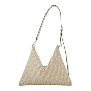 Fendi Texturerad Läder Crossbody Väska Beige, Dam