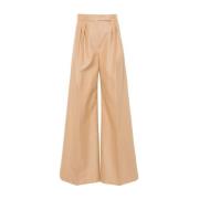 Max Mara Beige Wide Leg Trousers Camel Brown, Dam