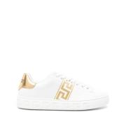 Versace Ivory White Gold Sneakers Greca Broderad White, Dam