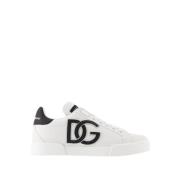 Dolce & Gabbana Logo-Print Sneakers - Läder - Svart/Vit White, Dam