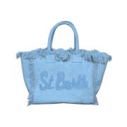 Saint Barth Blå Canvas Handväska Vanity Patch Blue, Dam