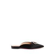 Dee Ocleppo Satin Strass Pointed Toe Slides Black, Dam