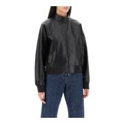 Salvatore Ferragamo Klassisk Harrington Läderjacka Black, Dam