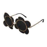 Dolce & Gabbana Blomformade solglasögon svart guld kvinnor Black, Dam