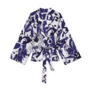 Maliparmi Tryckt Bomull Muslin Kimono Skjorta Blue, Dam