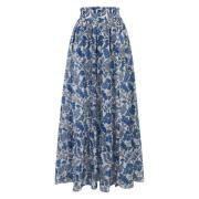 MC2 Saint Barth Blommig silke lång kjol volang design Blue, Dam
