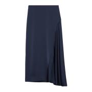 Max Mara Weekend Blå Satin Midi Kjol med Slits Blue, Dam