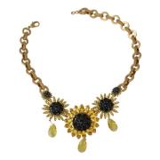 Dolce & Gabbana Blommig Charm Guld Kristallhalsband Yellow, Dam