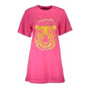 Cavalli Class Rosa Logotyp Tryck Bomull T-shirt Pink, Dam