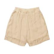 Munthe Shorts med elastisk midja och broderade kanter Beige, Dam