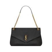 Saint Laurent Svart Kedjetaske med Cassandre-logotyp Black, Dam