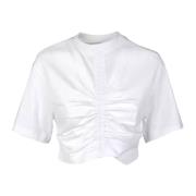 Semicouture Ruffled Vit T-shirt med Dragsko White, Dam