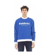 Baldinini Blå Logo Fleece Hoodie Sweater Blue, Herr