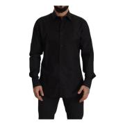 Dolce & Gabbana Svart Tuxedo Dress Skjorta Slim Fit Black, Herr