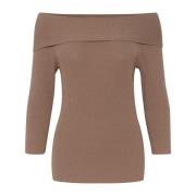 Soaked in Luxury Offshoulder Pullover Stickad Valnöt Brown, Dam