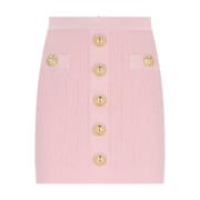 Balmain Rosa Stickad Mini Kjol med Guld Detaljer Pink, Dam