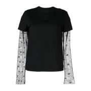 Givenchy Svart Jersey Stickad Logotyp Topp Black, Dam