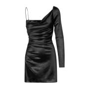 Stine Goya Jet Black Rynkad One-Shoulder Klänning Black, Dam