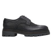 Estro Herr Svarta Läderbrogues med Snörning Black, Herr