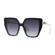 Fendi Geometrisk Oversize Solglasögon med F Print Black, Dam