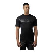 Moschino Herr Åtsittande Logo PU Läder T-Shirt Black, Herr