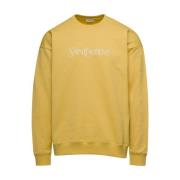 Saint Laurent Gul Logo Broderad Crewneck Sweatshirt Yellow, Herr